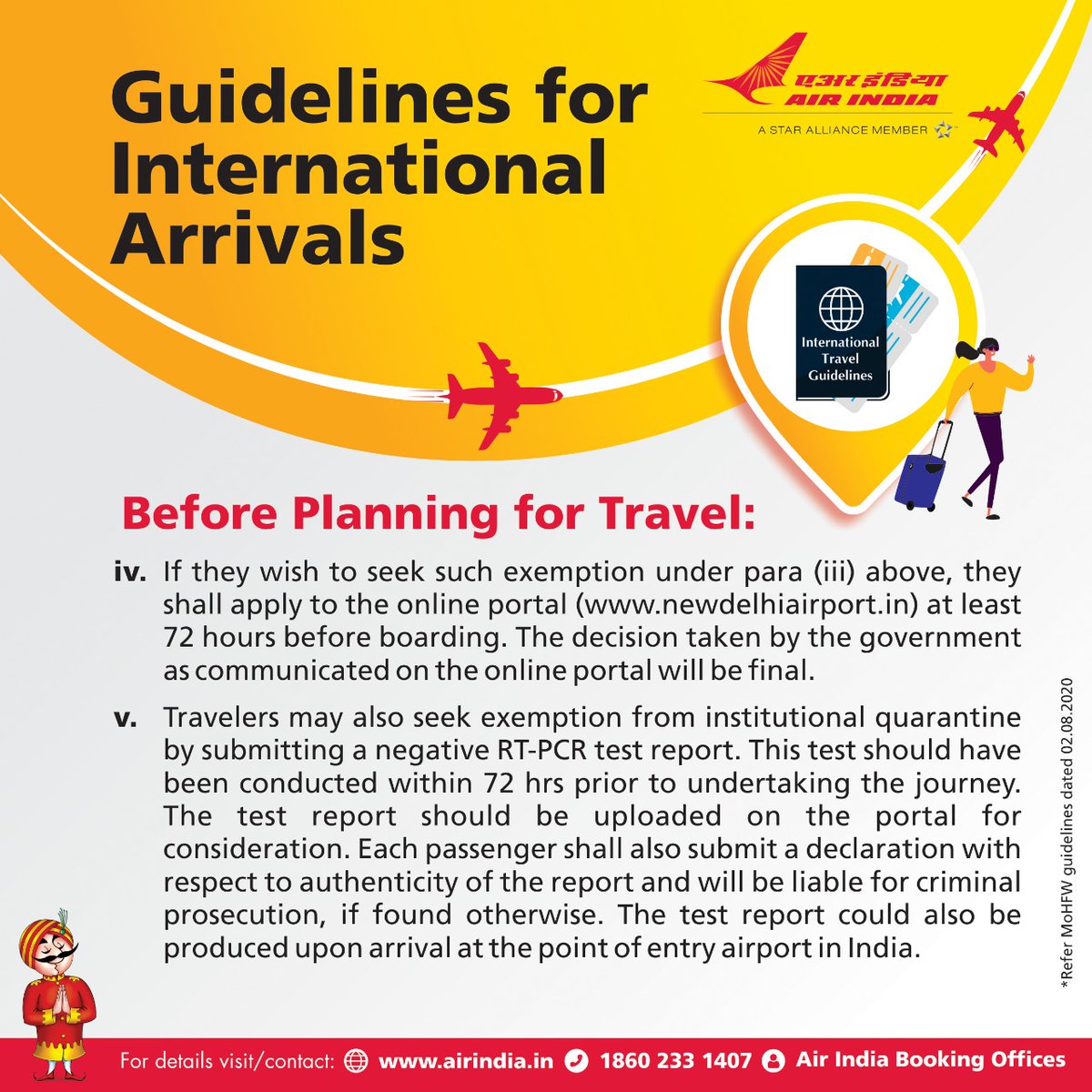 airindia's tweet image. #FlyAI: Please keep yourself updated before you plan your travel to India. For more information, kindly click on the link mohfw.gov.in