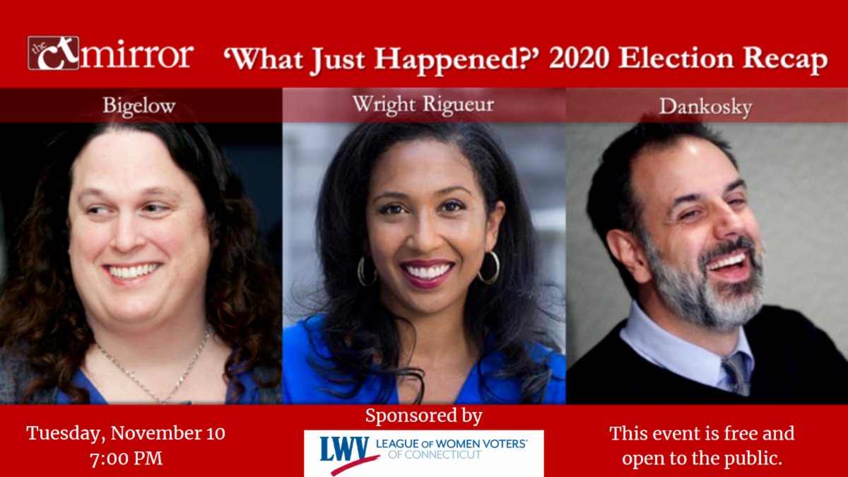 lwvct's tweet photo. What do the election results mean for #connecticut & the nation? Join @CTMirror for a roundtable on the consequences of this year's historic elections, sponsored by @lwvct. Tue Nov 10 at 7pm. Register at https://t.co/Bny7dz8vGu or https://t.co/1nqVgxDsse
#CTVotes #Electionrecap https://t.co/cExUbetUvv
