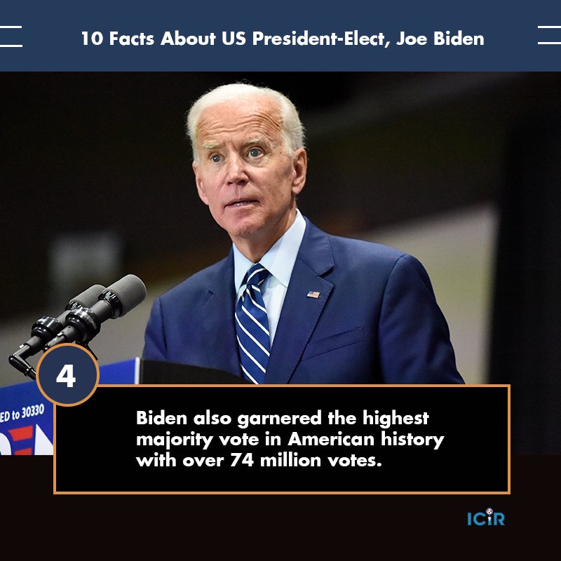TheICIR's tweet image. THREAD 👇🏿

#USAelection2020: 10 facts about Joe Biden

#Election2020 #USElectionResults2020 #bidenharis2020 #JoeBiden