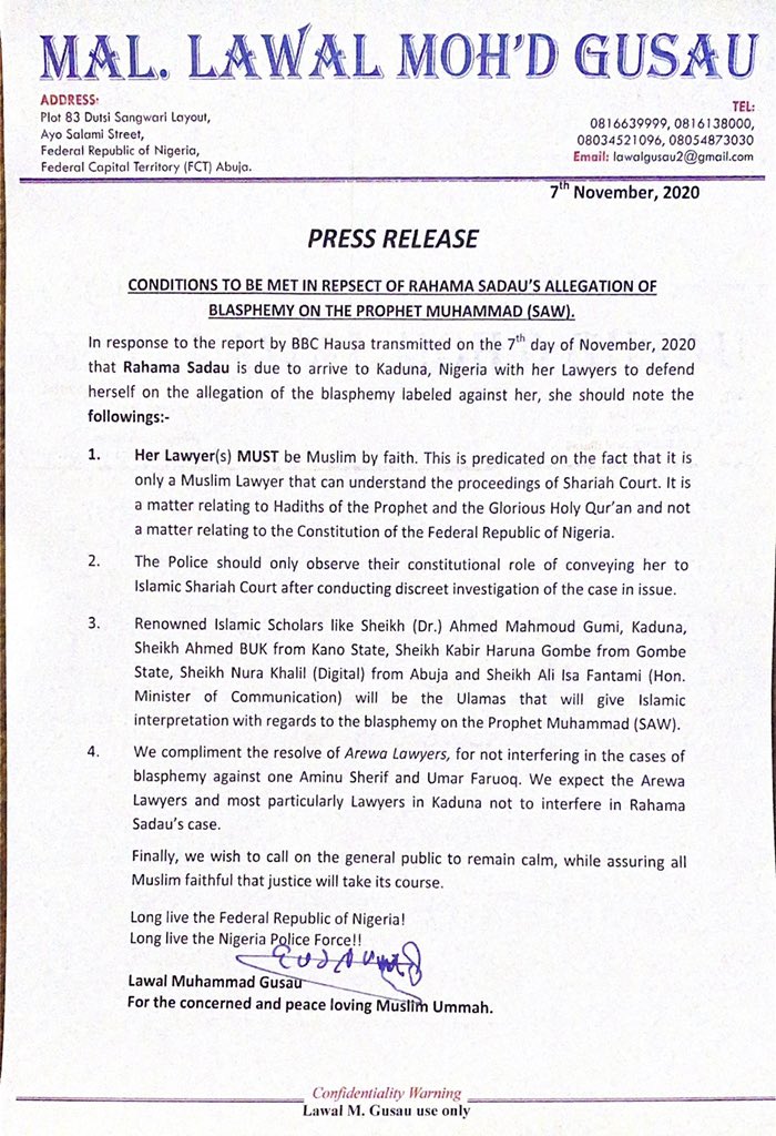 IchieOnodugo's tweet photo. So Rahama Sadau is expected to appear before a sharia court in Kaduna, where her fate will be decided.
It's sad we have Nations trapped in this British experiment called Nigeria https://t.co/Mv8KCUZu5O