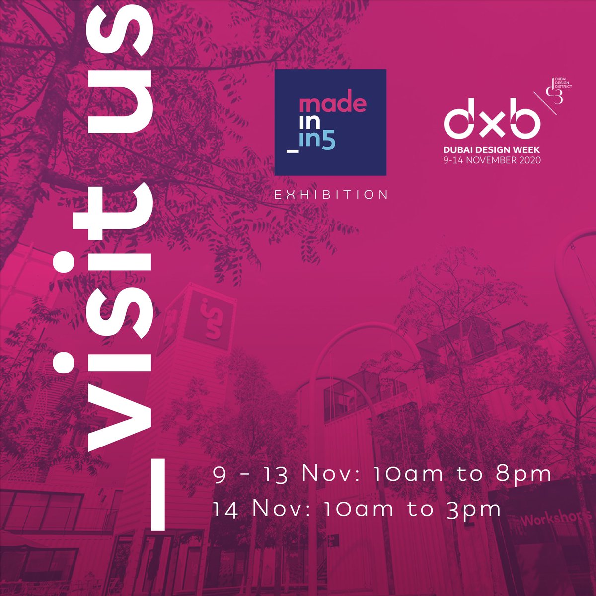 in5dubai's tweet photo. Are you attending @Dubaidesignweek or visiting @d3dubai? Make your way to our โmade in in5โ exhibition at #in5Design in Hai d3 to explore a variety of products created exclusively at in5โs design labs. See you soon!
#DXBDW2020 #DubaiDesignWeek #in5Dubai https://t.co/rkDlDbG72d