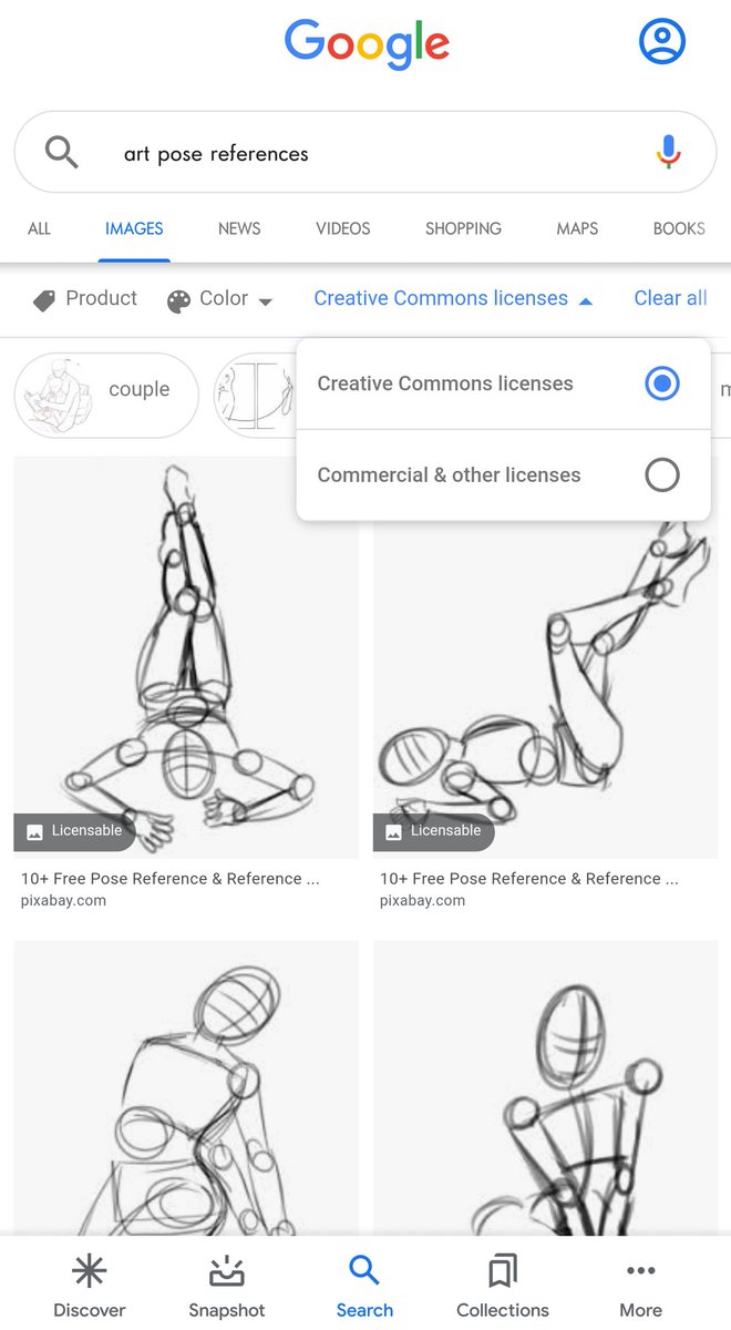 For those who are learning! Search art pose references in Google images. Then tick the tab for Usage Rights and tick Creative Commons licenses. These are excellent for learning and building off from.
