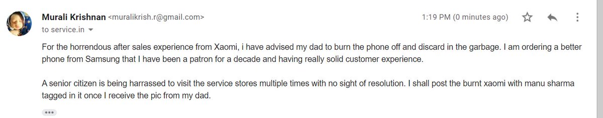 muralikrish1981's tweet photo. For 1ce i decided to buy xaomi and in 30dys the post sale experience and the harassment to a senior citizen in his 70s is gud enuf to make this my last possible affair with a horrendous 3rd grade brand. 
Sry @manukumarjain, i admire u 4 ur passion bt nt the exprnce i got https://t.co/HR1NnL6Ig5