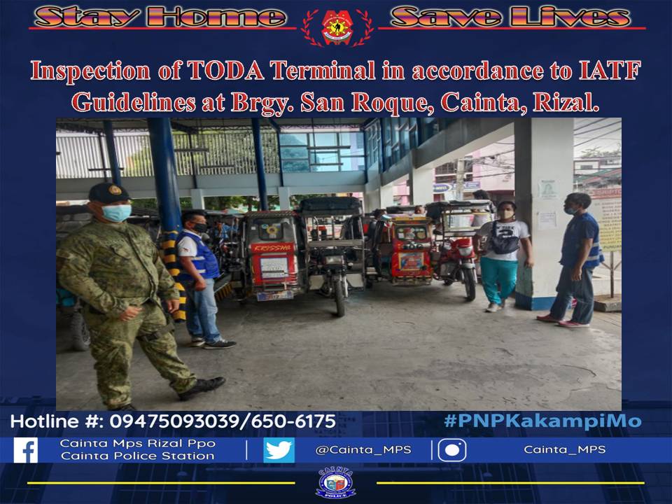 Cainta_MPS's tweet photo. At around 9:00 AM of Nov 8, 2020 Cainta MPS Personnel led by PSSg Richard Illigan, PSB  conducted inspection of public terminals in accordance to IATF.
#PNPPATROLPIan2030
#INSTITUTIONALIZED
#TeamPNP
#WeServeAndProtect
#PNPKakampiMo
#TeamCALABARZON
#PNP4A
#TatakManongEnteng https://t.co/qEuqmXzG24