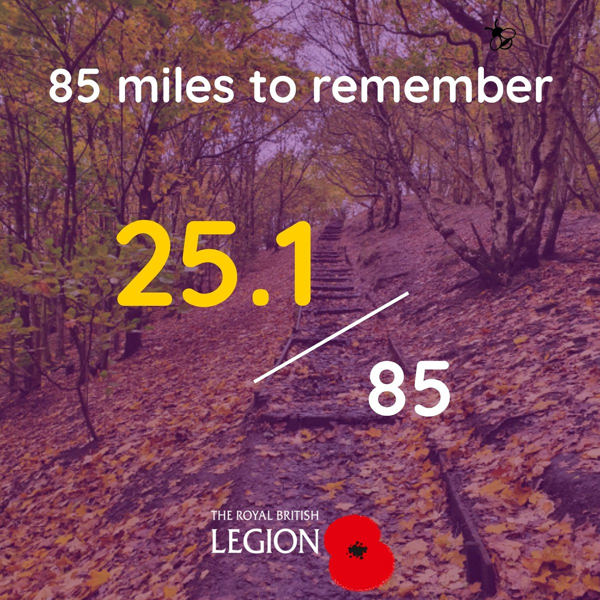 YoubeeBecky's tweet photo. 1 week into #85milestoremember challenge for @PoppyLegion

Scratched 25 miles off my target (only 60 to go 😳) and a whopping £85 raised 👏 Thank you to everyone who has sponsored me, walked with me and supported this year's #PoppyAppeal.

https://t.co/tHKKPAEmxK

#LestWeForget https://t.co/wPYiIhZ9os