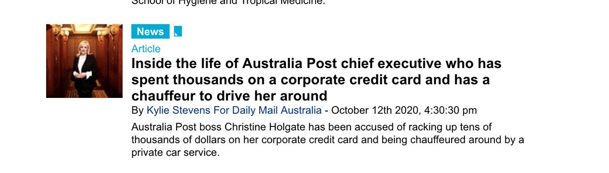 At one stage the Daily Mail (the PMO's favourite trash dumping ground) was running articles twice a week about Ms Holgate’s horrors.Suddenly Christine Holgate was everywhere.And she could do nothing right.