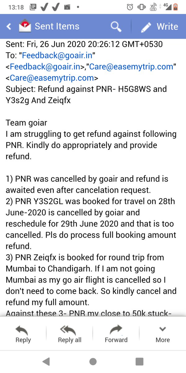 ArvindPandey53's tweet photo. @goairlinesindia @EaseMyTrip @DGCAIndia @HardeepSPuri @PMOIndia .

GOAIR/EasemyTrip

IF EMAIL WAS SENT ON 28TH JUNE FOR OUTWARD TICKETS CANCELLATION  DUE ONWARD FLIGHT CANCEL WHY RESCHEDULED FROM 4JULY TO 5JULY. PLS REFUND MY MONEY. https://t.co/MQ6OCEvdnA