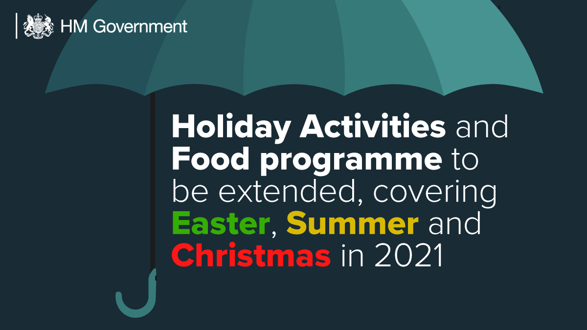 DWPgovuk's tweet photo. This is part of a long-term plan to help tackle health, hunger and education.
The Holiday Activities and Food programme, which has provided healthy food and engaging activities to disadvantaged children since 2018, will also be extended across England next year.
(2/3) https://t.co/MRIjphgbIf