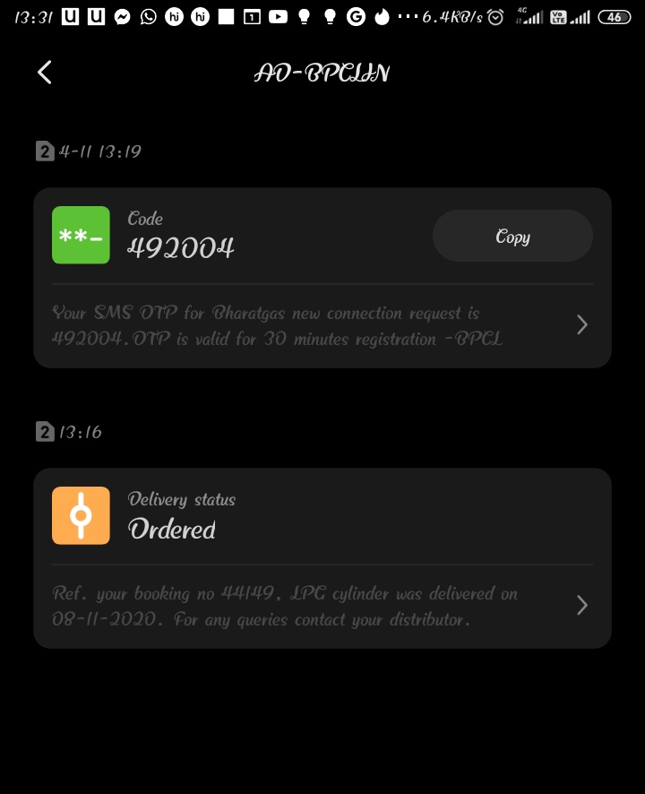 entering the house i got a text message of gas delivery.Now tell me what should I do ?And please send me a complete rate of dual gas connection without oven.Thanks n waiting for reply.Registered number - 9883084123