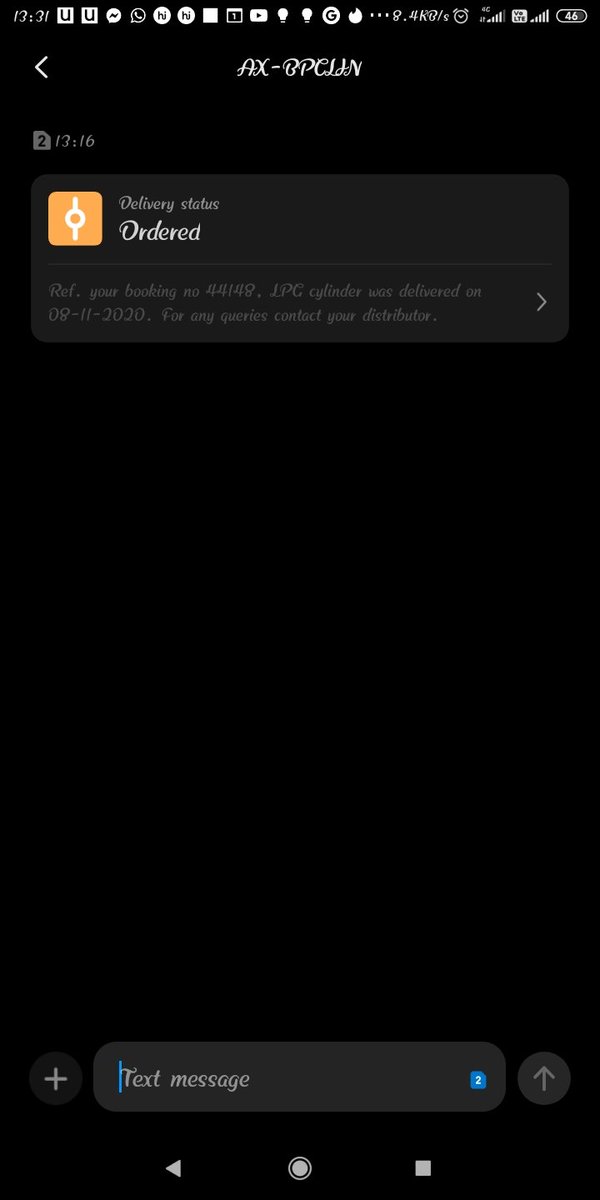 entering the house i got a text message of gas delivery.Now tell me what should I do ?And please send me a complete rate of dual gas connection without oven.Thanks n waiting for reply.Registered number - 9883084123