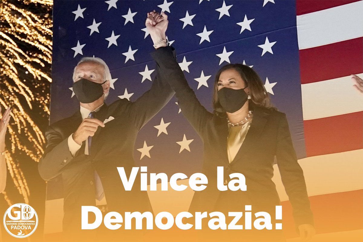 gdpadova's tweet photo. Con le #Elections2020, e la vittoria di @JoeBiden e di @KamalaHarris non vincono solo i democratici statunitensi: vince ogni donna e ogni uomo che crede nei valori della democrazia, del progresso, e dell'uguaglianza. #democrazia https://t.co/6FFfRhALuL