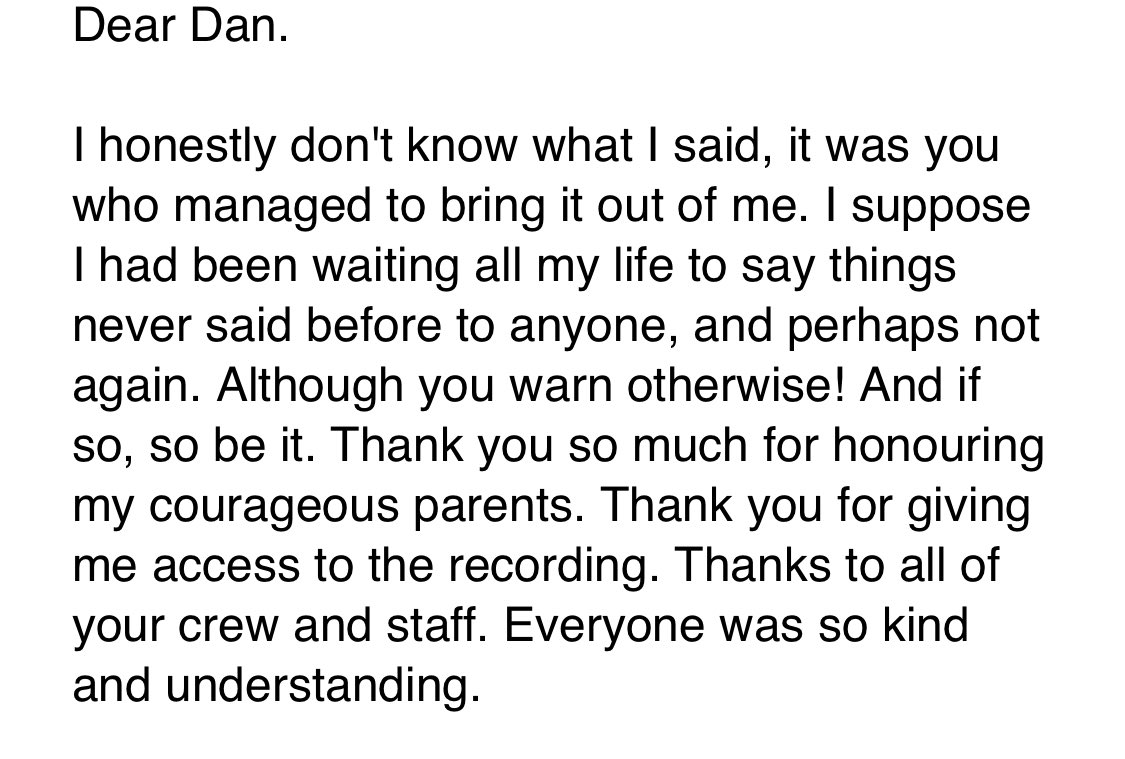 Thank you for all your comments and listens to this pod. It's certainly one of the best yet. John wants me to tell you how grateful he is for your kind words. He just emailed: