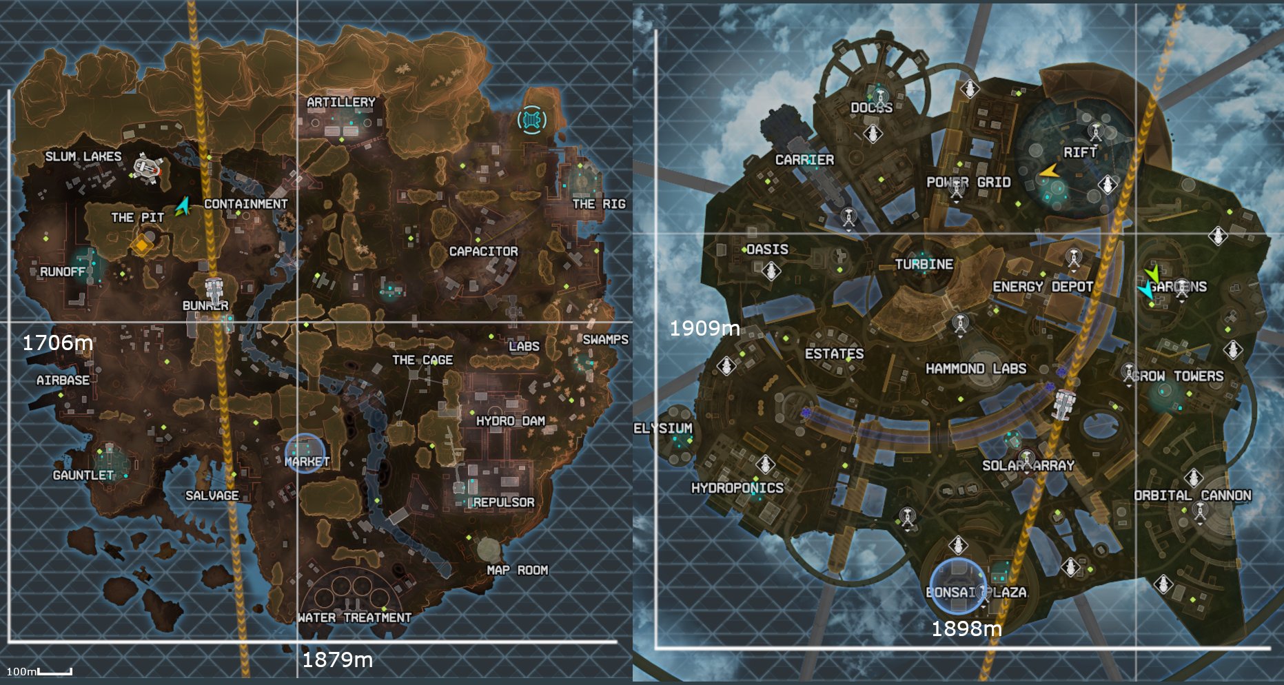 Kuo Apexマップサイズ比較 キングスキャニオン 1706m 1879m ワールズエッジ 80m 1769m オリンパス 1909m 18ｍ Apexlegends シーズン7 T Co J6zyshbnvl Twitter