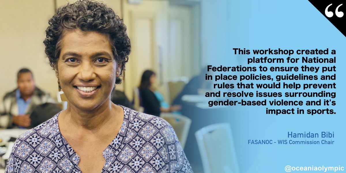 oceaniaolympic's tweet photo. ✒️ Message for the day: 

@TeamFiji’s Women In Sports Commission Chair Hamidan Bibi facilitated the ‘Gender-based Violence &amp; its Impact on Sports Workshop’.

#StrongerTogether #WarriorsOfOceania #ONOC
#EquityCommission #WomenInSports #Empowerment

➡️ https://t.co/hY7HAhsJqv https://t.co/qbfE9NKqbt