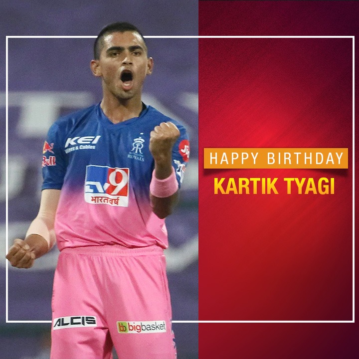 CricAirOfficial's tweet photo. Wishing the best of birthdays to the talented and young Indian paceman Kartik Tyagi!

#CricAir #CricAirOfficial #Dream11IPL #IPL #IPL2020 #AllThingsCricket #KartikTyagi #HappyBirthdayKartikTyagi #RR #RoyalsFamily #BirthdayWishes #cricket #cricketer #cricketmerijaan #cricketislife https://t.co/notQ0cY4Dm