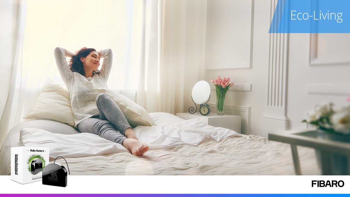 No hagamos que todo este sol se desperdicie. La persiana enrollable #FIBARO levantará automáticamente las persianas en un día soleado para iluminar tu dormitorio y ayudarlo a que se caliente aún más rápido. buff.ly/33sZOPc