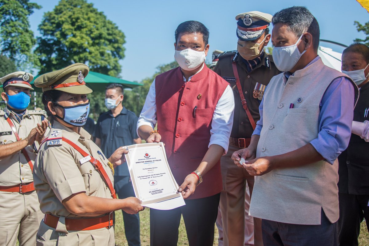 PemaKhanduBJP's tweet photo. I congratulate all the police personnel awarded with 'DGP's #CommendationDisc' on 48th Raising Day of #ArunachalPolice. This is first time in state that the disc is being awarded. Thirty police personnel from IPS to constable received the award for their extraordinary services. https://t.co/cI6lDup8Zz