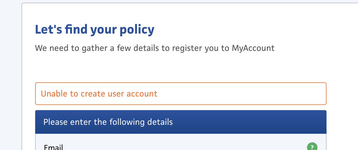 HANDcreative's tweet photo. @AdmiralUK HELP! Can you tell me why I am unable to create a user account - your website doesn't tell me why?? I want to download my policy documents? https://t.co/cYawP96VVM