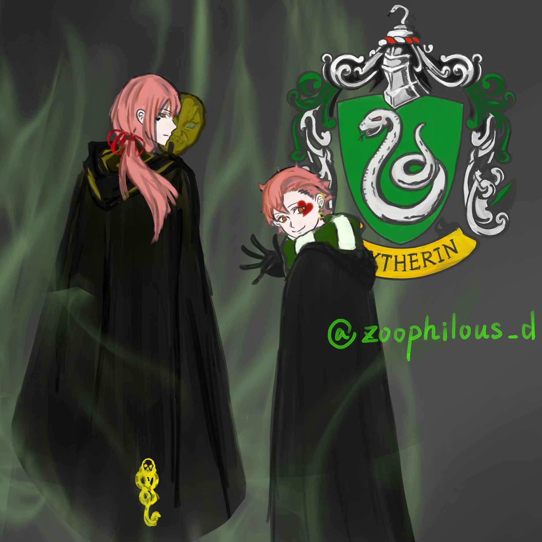 Y Domyk A Twitter 久しぶりに絵描いた W どうもスリザリン所属です 捏造あり エース兄 スリザリン卒業 Amp Death Eater つまりトラッポラ家は純血の家系という設定 ツイステファンアート ハリーポッター ツイステ絵描きさんと繋がりたい T