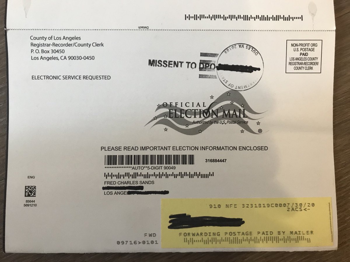 CarlaHSands's tweet photo. My husband died 5 years ago and Los Angeles, CA still sends him ballots. Americans should demand our elections are honest, fair and transparent. If we are going to sell Democracy around the world, we have to LEAD BY EXAMPLE! Demand clean elections! 🇺🇸⁦@realDonaldTrump⁩ https://t.co/y0RsIoAGZ1
