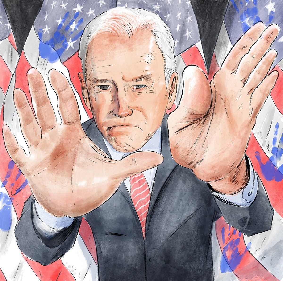 illosausage's tweet image. This was a piece about how #Biden is so handsy but, I mean, he has got his hands on the presidency now so... #illustration #Elections2020