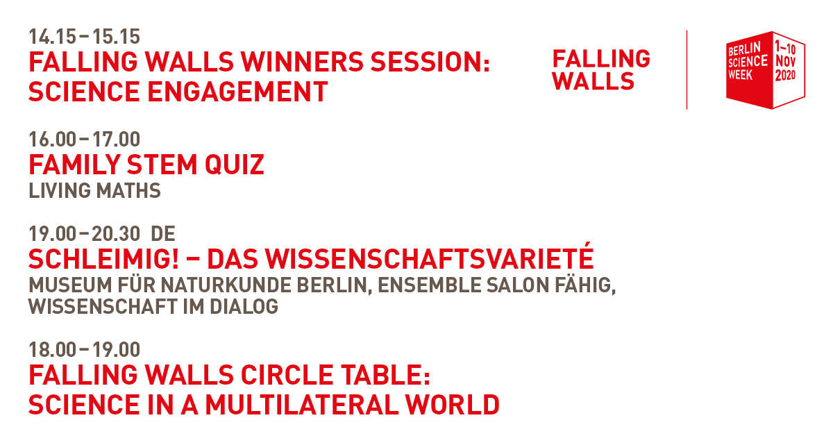 Falling_Walls's tweet photo. We look forward to presenting the remaining winners from #EngineeringAndTechnology and #ScienceEngage, to the last #CircleTables and to engaging science experiences.
https://t.co/ulxgZDXl8F

@berlinsciweek @gfz_potsdam @livingmaths @mfnberlin @wissimdialog #WorldScienceSummit https://t.co/oeLuSxFC0K
