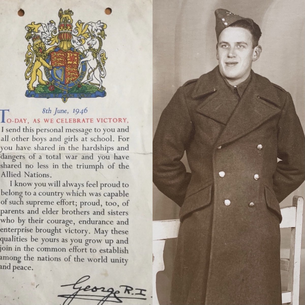 MellorGary's tweet photo. #RemembranceSunday a letter my Mum had off the King at the end of the Second World War thanking them and the Dad she didn’t see for so many years as he was off fighting the War. This is why we remember and why we buy a Poppy https://t.co/k2DTQ2TgpU