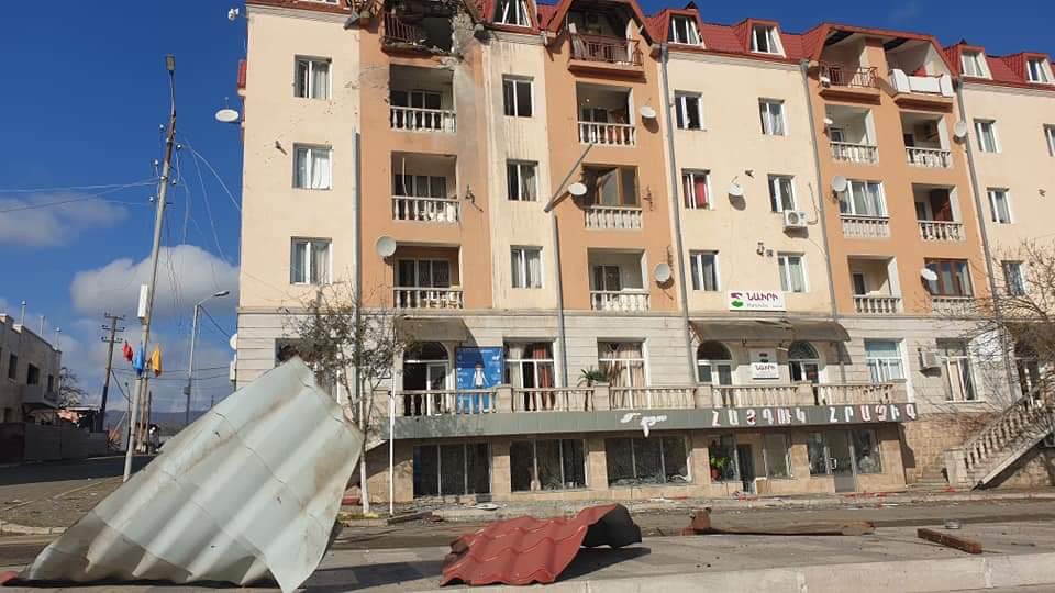 atatoyan's tweet photo. Today’s #Stepanakert, the capital of #Artsakh/Nagorno #Karabakh after this night shelling by #Azerbaijani military. Mass destructions caused to significant residential areas. #HumanRights #WarCrimes https://t.co/JPJI0YH0jn