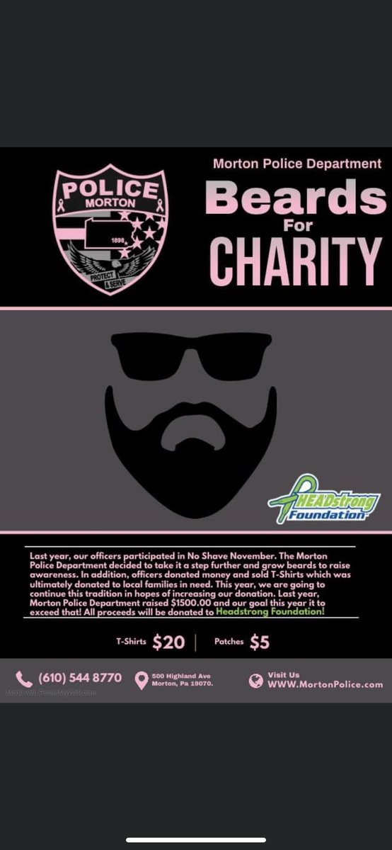 MortonPolice's tweet photo. 🧔🚔Beards For Charity🚔🧔       Officers are participating in No Shave November to spread awareness as well as selling T-Shifts and Police Patches to be donated to the #Headstrongfoundation. #NoShaveNovember #police #Morton https://t.co/flHX57wVcH