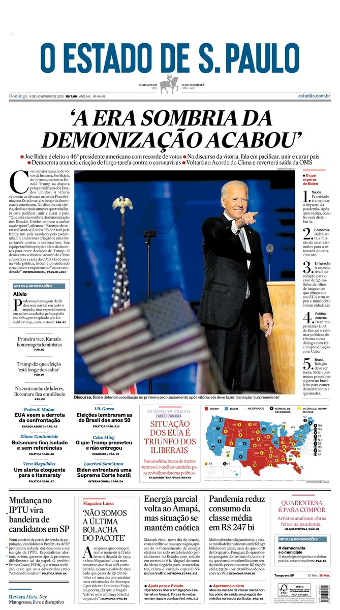 Estadao's tweet photo. CAPA: "A era sombria da demonização acabou", disse Joe Biden em seu primeiro discurso como presidente  https://t.co/Nf4uJY4HSk https://t.co/j5asEtTqGv
