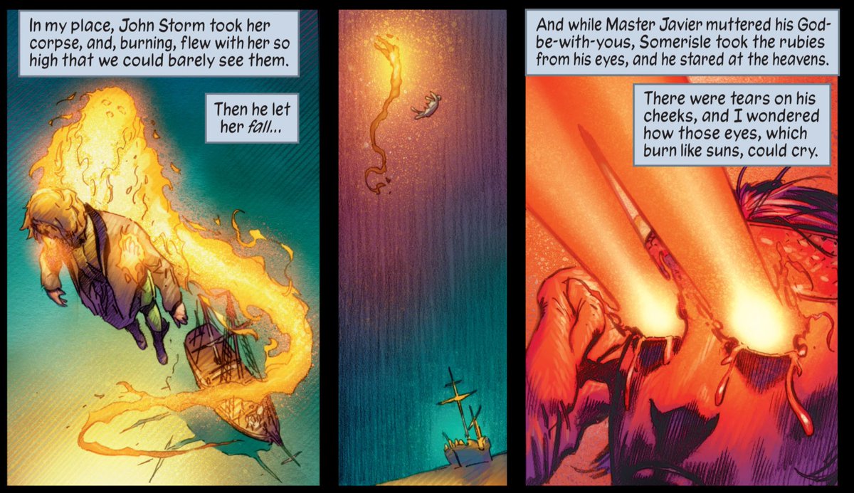 jean grey is disguised as a boy to all but a select few. to get to the final battle, she made a ship fly across europe with her mind powers. this kiIIed her. "i am sorry i could not give [scott] what he most wanted." then scott laserbeams her corpse midair with his eye lasers 