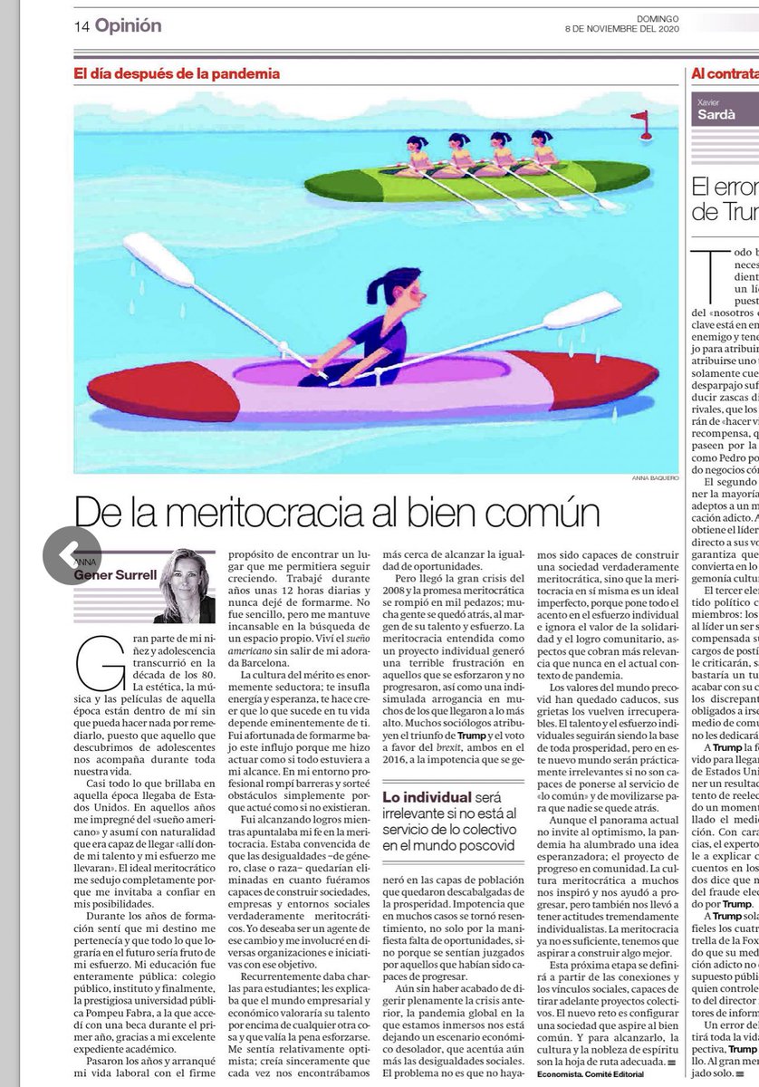 agenersurrell's tweet photo. Hoy escribo sobre cosas que he aprendido de Estados Unidos: de la #meritocracia a la sociedad del #biencomún.
La cultura del mérito es enormemente seductora, pero no asegura que el sistema funcione. 
Vía @elperiodico https://t.co/Zdghju6jKh