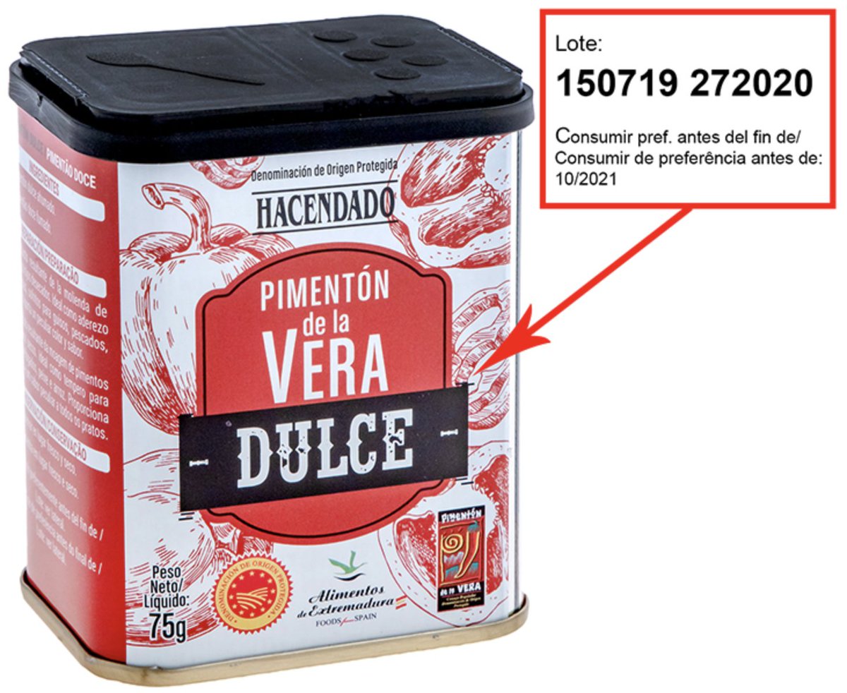 EmergenciasSev's tweet photo. 📢@Mercadona retira este producto por la detección de #Salmonella
Alerta alimentaria de @AESAN_gob_es, sin casos confirmados
🟥Pimentón de la Vera Dulce Hacendado
Lote L150719 272020
Consumo preferente 10/2021
Código de barras 8480000341020
⚠️https://t.co/wxBmcDc21h
#Gobernación https://t.co/lgk2VDRm4h
