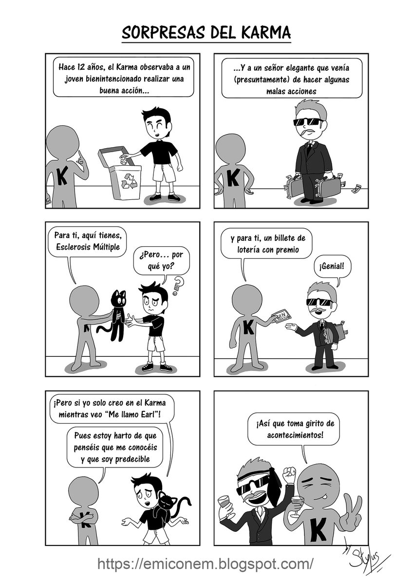 Sorpresas del Karma #Esclerosis #esclerosismultiplespaña #esclerosismúltiple #esclerosis #viñetas #vivirconem #webcomic #síntomas #em #karma #emociones