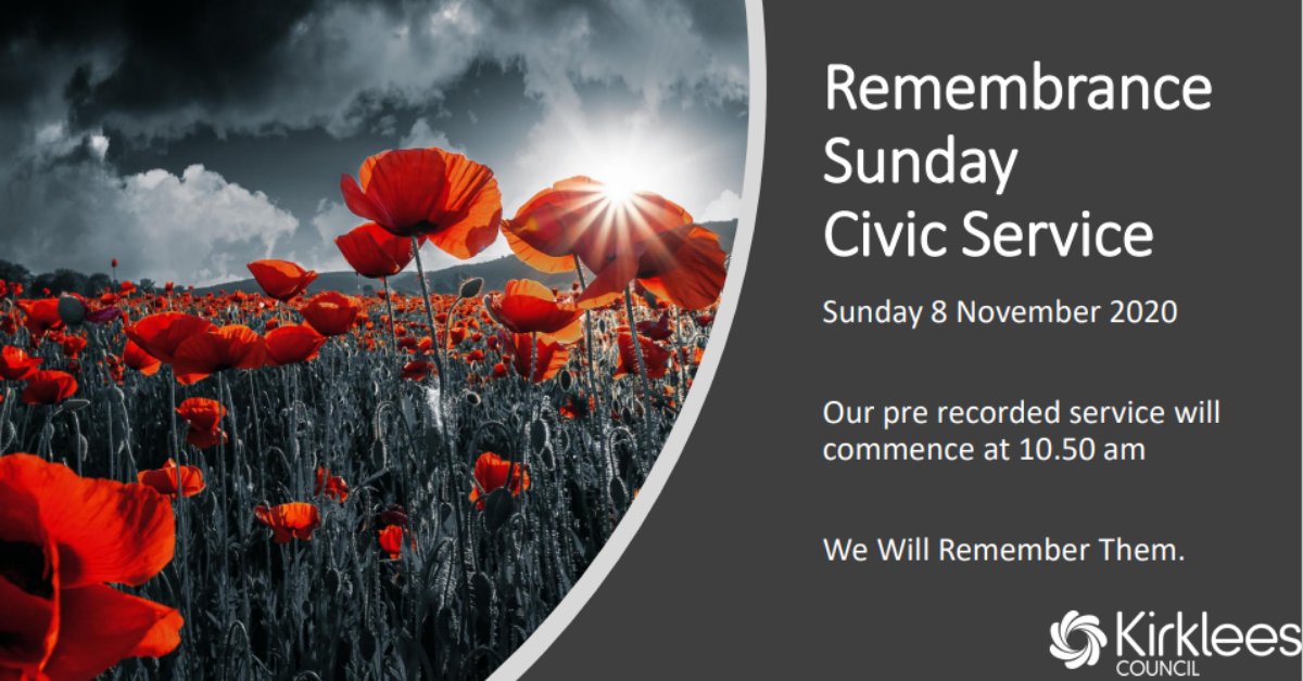 Please join <a href="/KirkleesMayor/">Mayor of Kirklees 2025-26</a> and the Leader of Kirklees Council, @cllrSPandor, today at 10.50am for our online #RemembranceSunday Civic Service. 

➡️ orlo.uk/QHYUM

#KirkleesRemembers