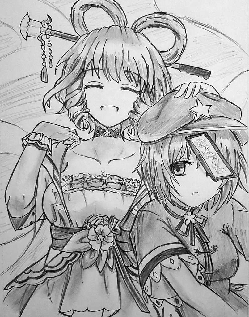 鉛筆1本描き
東方の青娥と芳香
#お絵描き好きさんと繋がりたい 
#東方好きさんと繋がりたい 