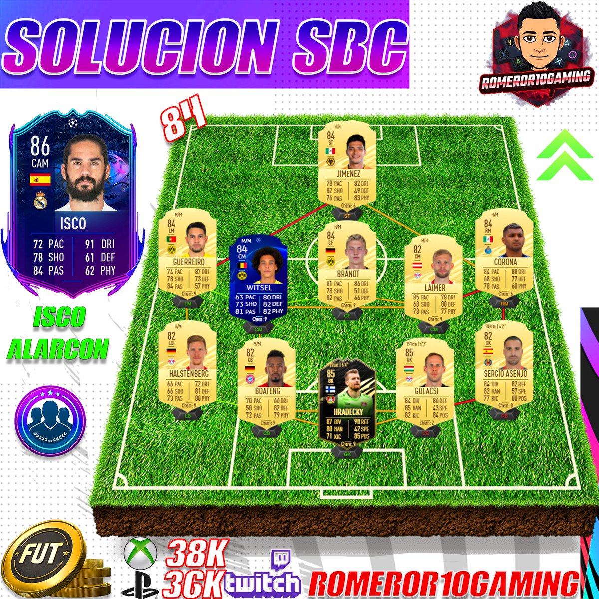 RomeroR10Gaming's tweet photo. ISCO RTTF SBC SOLUCIÓN! #fifa21 #fifa #fifa21ultimateteam #ultimateteam #fifafanfest #fifacommunity #fifasquadbuilder #fifapack #fifapacks #fut #fut21 #easportsfifa #easports #fifaultimateteam #packopening #fifaluck #fifatrading #likeforlikes #comment4comment https://t.co/3iW3uLl7Wl