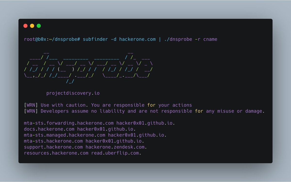 backuppen's tweet photo. dnsprobe ile tek satırda birden fazla DNS sorguları çalıştırabilir, başka araçların çıktılarını girdi olarak verebilirsiniz.
#pentesting #dnsprobe
Link: https://t.co/KE06oE6Dl4 https://t.co/TN2P0hYGLo