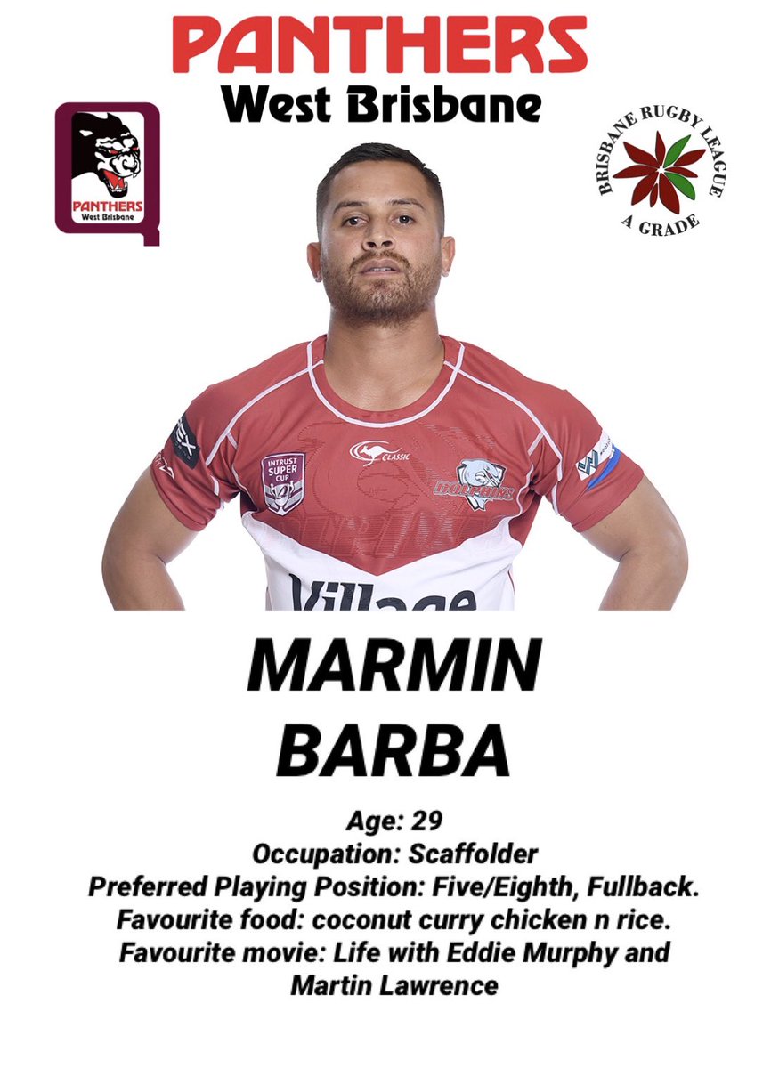 brisbane_west's tweet photo. West Brisbane Panthers are pleased to announce the signing of Marmin Barba. 
Marmin brings a wealth of experience to our team in 2021. 
Pre season starts Tuesday 24th November at Frank Lind Oval, Mitchelton. For any further info or wanting to join Wests call Gerry on 0452 245 410 https://t.co/eGKYetiMhD