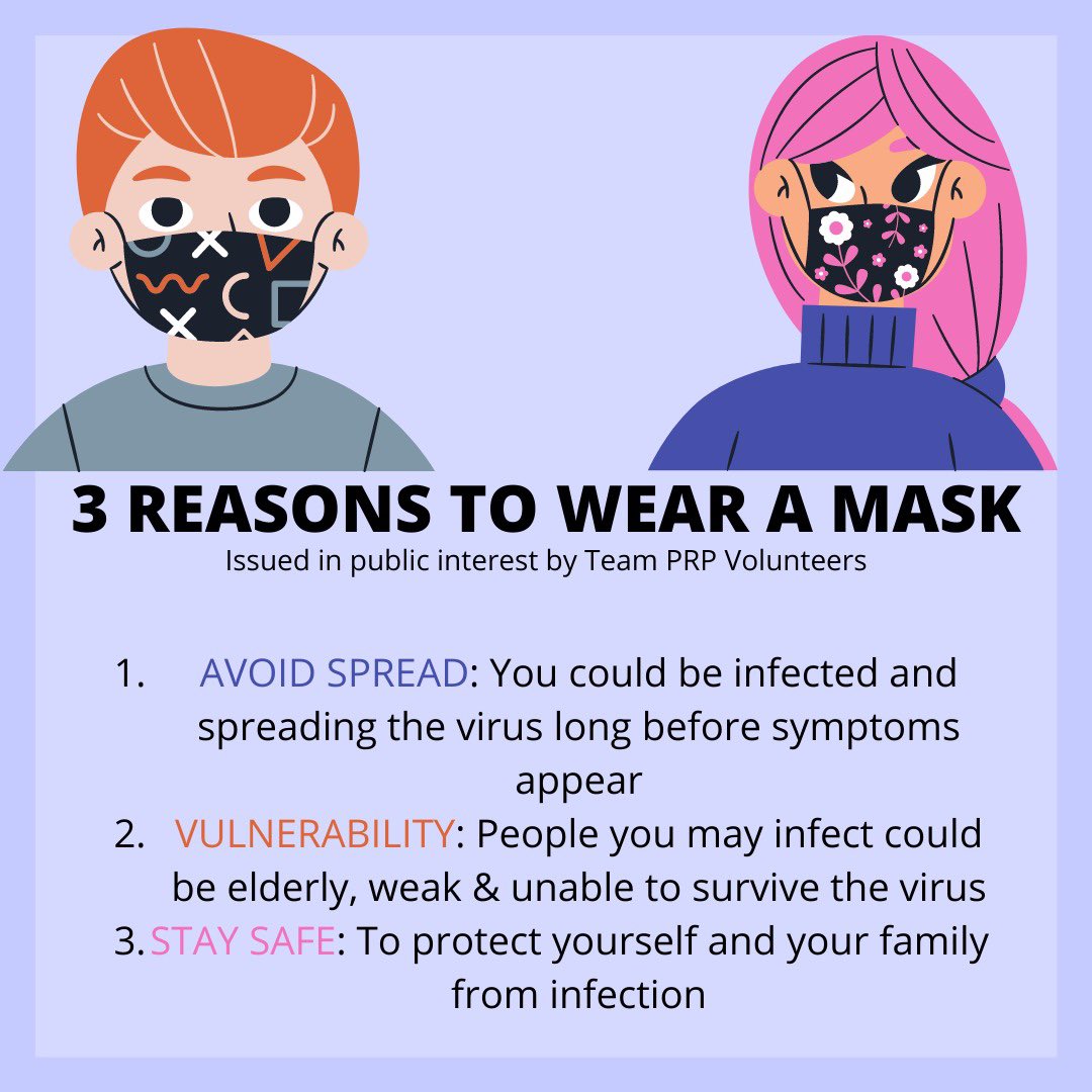 AOAPRP's tweet photo. Why you should wear a mask? It is not just important for you but for all the others around you. 

Please wear a mask properly and continue to remain safe

Team PRP Volunteers https://t.co/2omwmjtKww