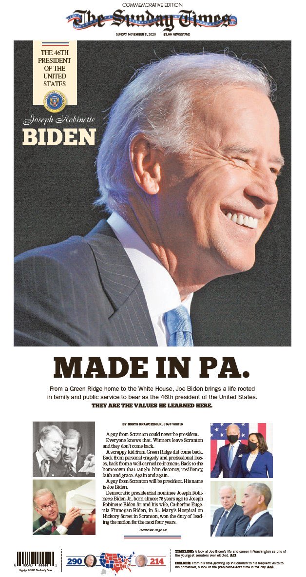 amherreram's tweet photo. Portadas de distintos diarios resaltan triunfo de #JoeBiden como presidente electo de #Elecciones2020. https://t.co/3JKkCkn9IH