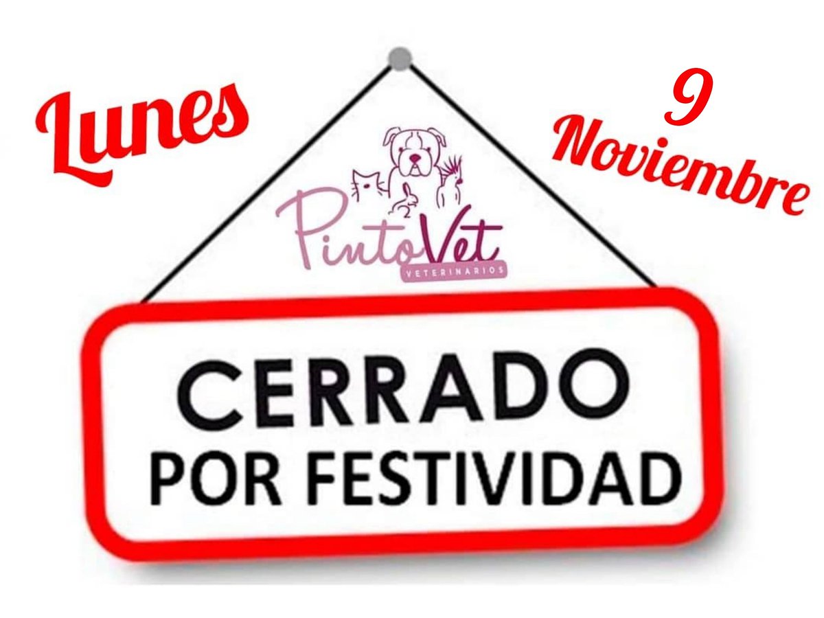pinto_vet's tweet photo. Os recordamos, que mañana con motivo de la festividad de la Virgen de la Almudena, (patrona de Madrid) permaneceremos cerrados. El Martes volveremos en nuestro horario habitual. 
#PintoVet #Pinto #lunes #festivo #cerrado https://t.co/OHV1m5vCnP