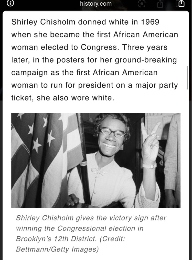 Just thinking how prescient it was that Shirley Chisholm and Geraldine Ferraro wore “Hillary Clinton white” in 1969 and 1984. Definitely no other historical reasons for women candidates to wear that color, no way... c’mon, learn some history folks