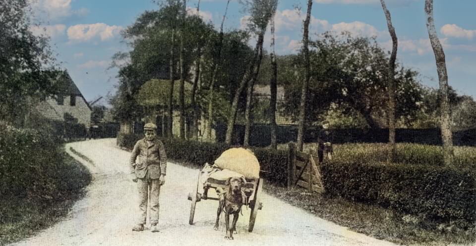 De foto is genomen op de Bakkersweg vlakbij de kruising met de Haarkampstraat. Rechts op de foto is het pand van zaadhandel van de Bunt nog zichtbaar. Foto 1 is het origineel foto 2 is de ingekleurde versie.