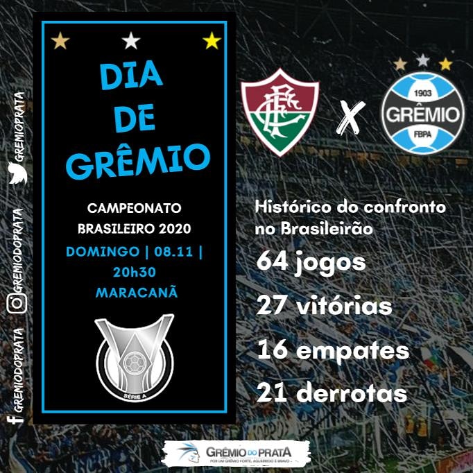 gremioprata's tweet photo. É #DiaDeGrêmio!!! À partir das 20h30 o tricolor gaúcho encara o Fluminense pela vigésima rodada do #Brasileirao2020

#gremiodoprata
#forteaguerridoebravo https://t.co/ZWSie9e4Du