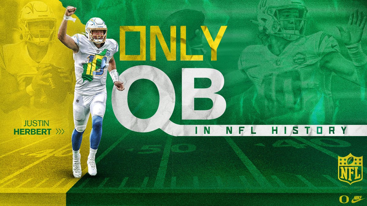 Rewrite the record books.
Justin Herbert is the only QB in NFL history to throw for 1,500+ pass yards and 15+ pass TDs in their first six career games. #ProDucks
