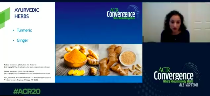 CreakyJoints's tweet photo. Two of my favorite spices for #rheumatic disease are #turmeric and #ginger, says Neha Shah, MD from @StanfordRheum during #ACR20. https://t.co/WsA35iejQH