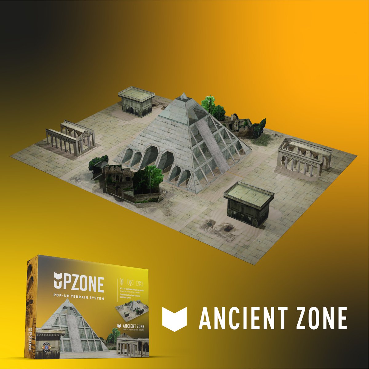 UpzoneWargaming's tweet photo. Only a few more days to go! Here is a bit more information about the Ancient Zone and the giant pyramid centrepiece. Yes you can go up and inside the pyramid! Just be careful what you disturb...😀💀🧙‍♂️ ✌️👻
https://t.co/17zyuTlRqq #terrain #warhammer #dungeonsanddragons https://t.co/Xnq6nQBq2O