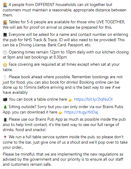 Can't wait to open the doors tomorrow and welcome everyone back, its been a little lonely without you! Here's the guidelines we need to follow from tomorrow...

#StaySafe #StayLocal #Loveyourvillage #tongwynlais #localpub