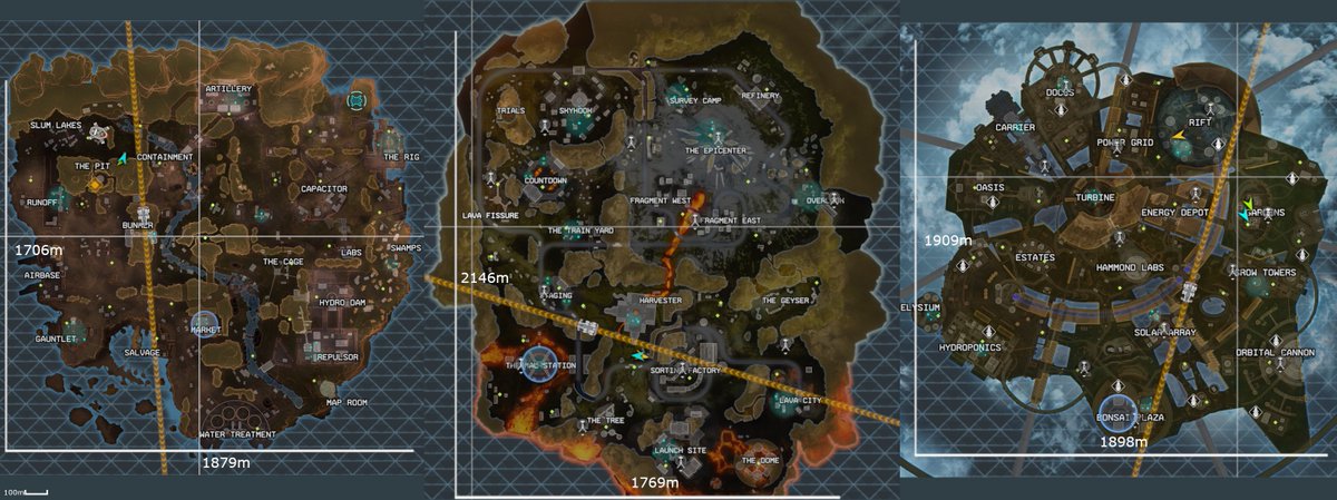 Kuo Apex Map Size Comparison Kings Canyon 1706m 1879m World S Edge 80m 1769m Olympus 1909m 18ｍ Apexlegends Season7 T Co Mup7ebvgcr